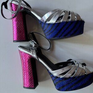 Jeffrey Campbell Rockin' Out Ankle Strap Platform Sandal Blue Zebra Calf Hair